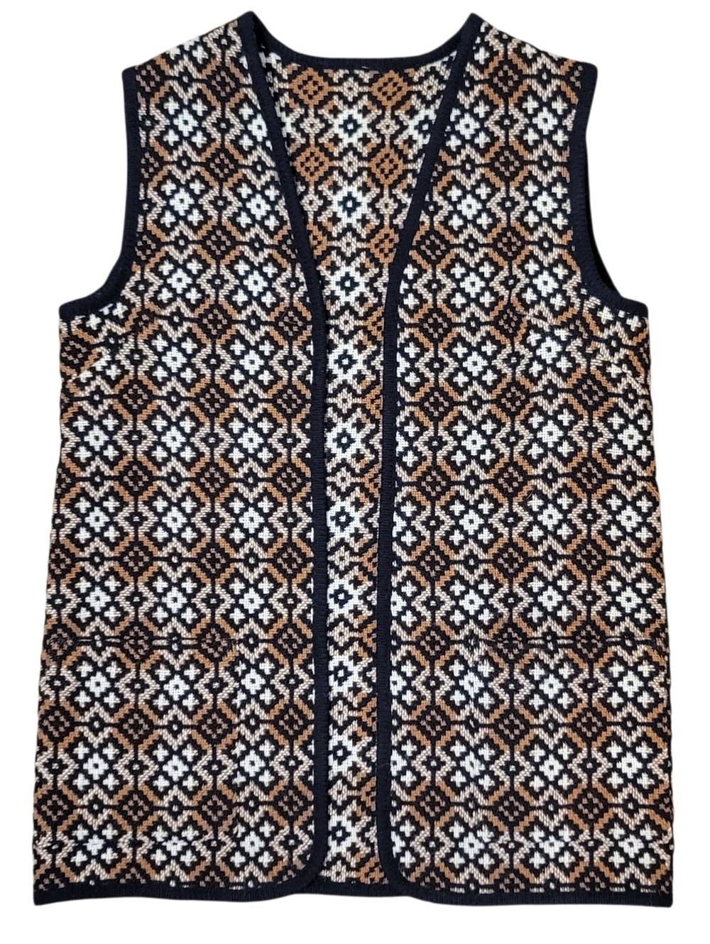 EUC Vintage 60/70s 100% Wool Welsh Woollens Geometric Print Ladies Vest Size 12